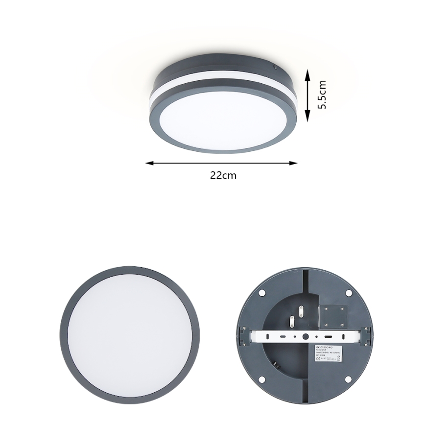 Brilagi - BENE LED/18W/230V Outdoor Light with Sensor, Ø 22 cm, Anthracite, IP54