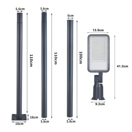 Brilagi - URBANLIGHT LED Outdoor Street Lamp with 3 m Post and Swivel Joint, LED/50W/230V, Anthracite, IP65