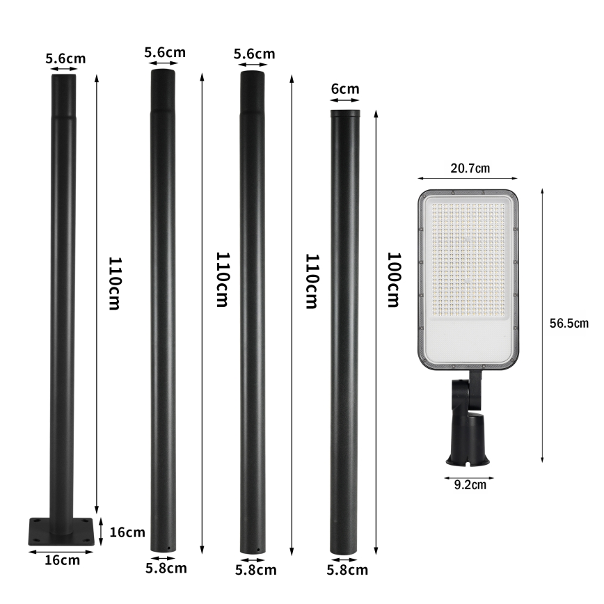 Brilagi - LED Outdoor Street Lamp with 4 m Pole and Articulated Joint URBANLIGHT LED/200W/230V Black IP65