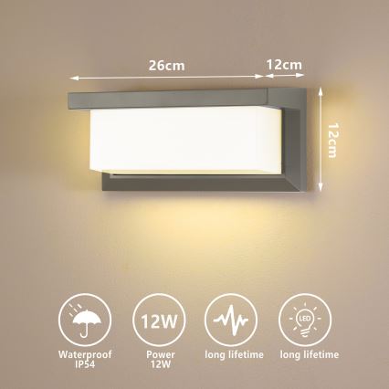 Brilagi - LED Outdoor wall light BRICKY LED/12W/230V grey IP54