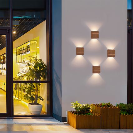 Brilagi - LED Outdoor Wall Light DOUBLERAY LINE LED/6W/230V, wood finish, IP54