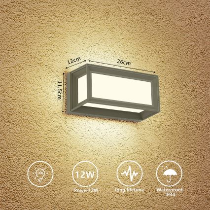 Brilagi - LED Outdoor wall light PARKER LED/12W/230V 3000/4500/6000K grey IP44
