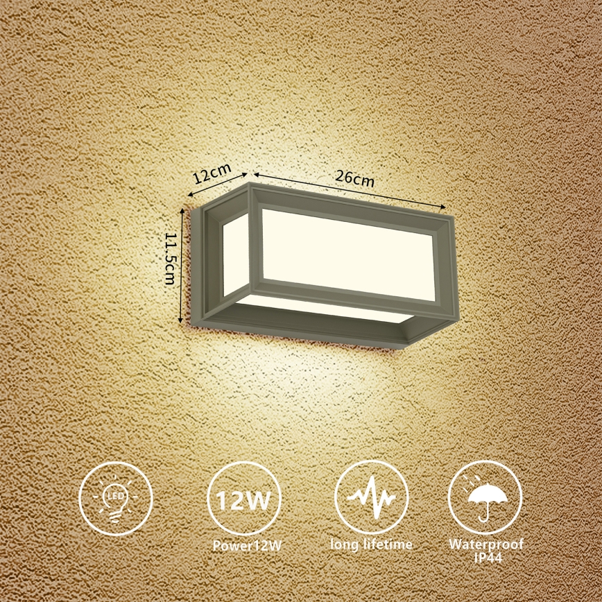 Brilagi - LED Outdoor wall light PARKER LED/12W/230V 3000/4500/6000K grey IP44