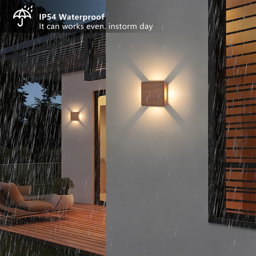 Brilagi - LED Outdoor Wall Light QUADRAY LED/6W/230V Wood-effect Finish IP54