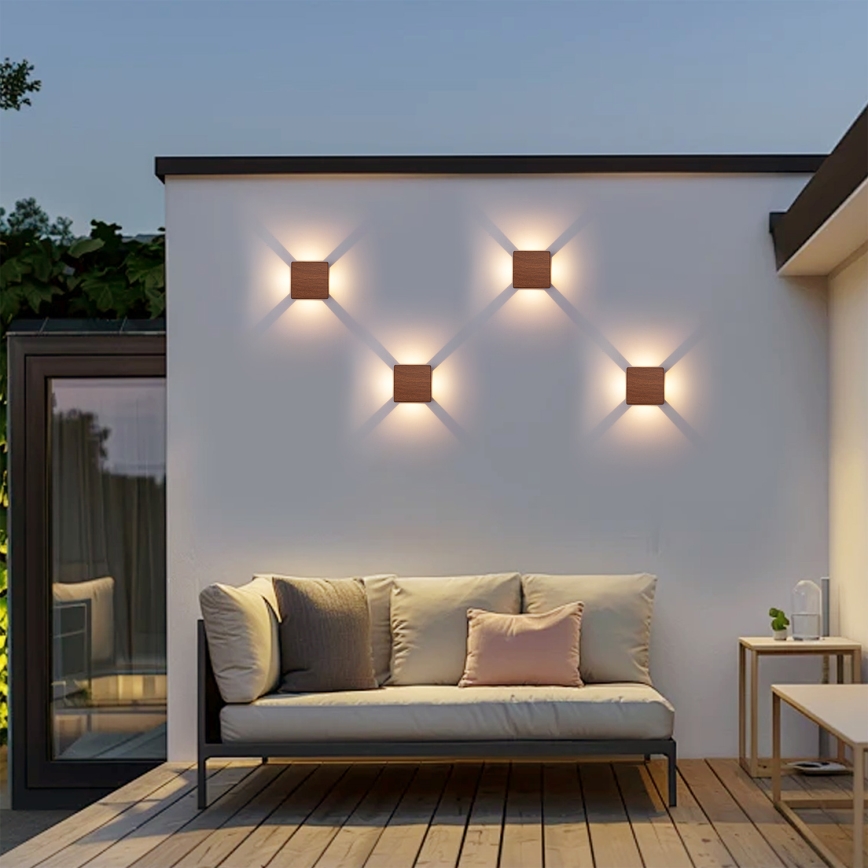 Brilagi - LED Outdoor Wall Light QUADRAY LED/6W/230V Wood-effect Finish IP54