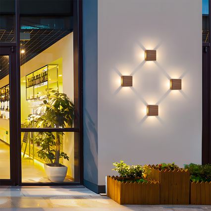 Brilagi - LED Outdoor Wall Light QUADRAY LED/6W/230V Wood-effect Finish IP54