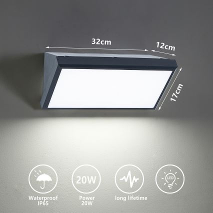 Brilagi - LED Outdoor wall light TRIANGLE LED/20W/230V 3000/4000/6500K anthracite IP65