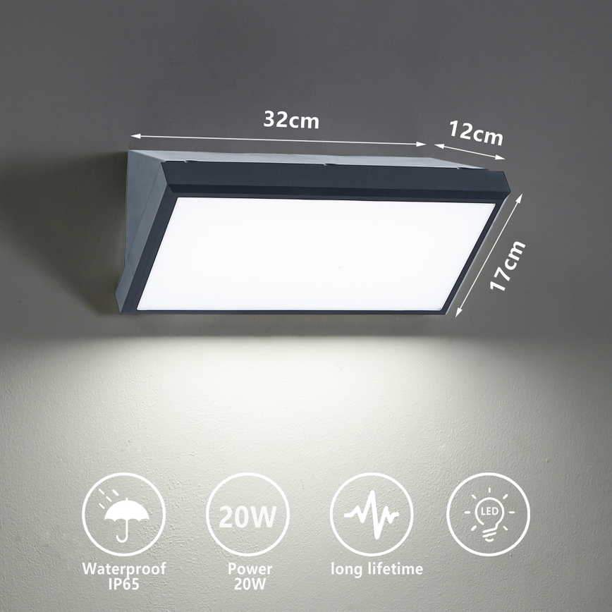 Brilagi - LED Outdoor wall light TRIANGLE LED/20W/230V 3000/4000/6500K anthracite IP65