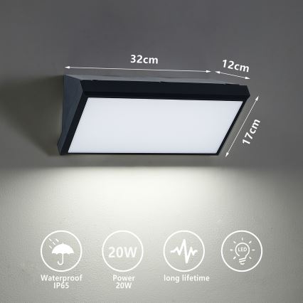 Brilagi - LED Outdoor wall light TRIANGLE LED/20W/230V black IP65