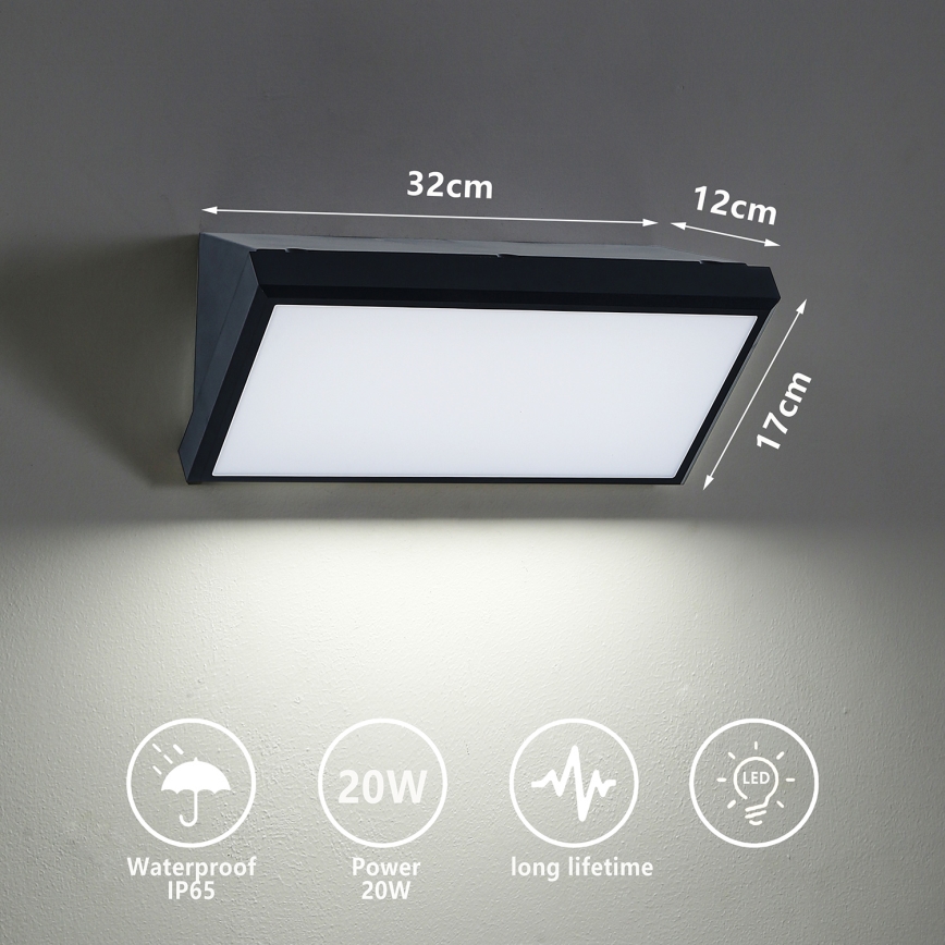 Brilagi - LED Outdoor wall light TRIANGLE LED/20W/230V black IP65
