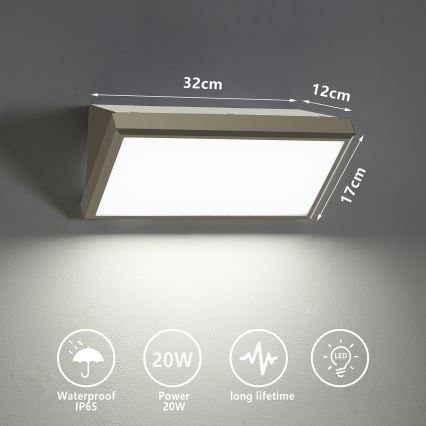 Brilagi - LED Outdoor wall light TRIANGLE LED/20W/230V grey IP65