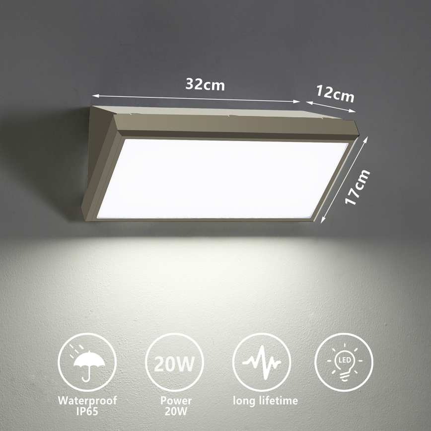 Brilagi - LED Outdoor wall light TRIANGLE LED/20W/230V grey IP65