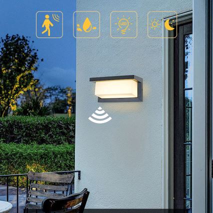 Brilagi - LED Outdoor wall light with a sensor BRICKY LED/12W/230V anthracite IP54