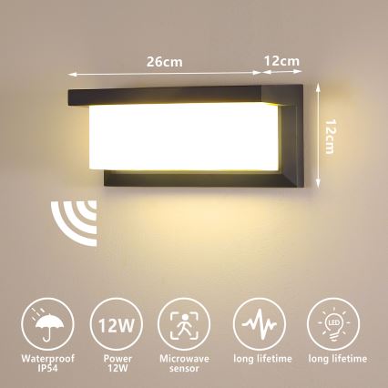 Brilagi - LED Outdoor wall light with a sensor BRICKY LED/12W/230V anthracite IP54