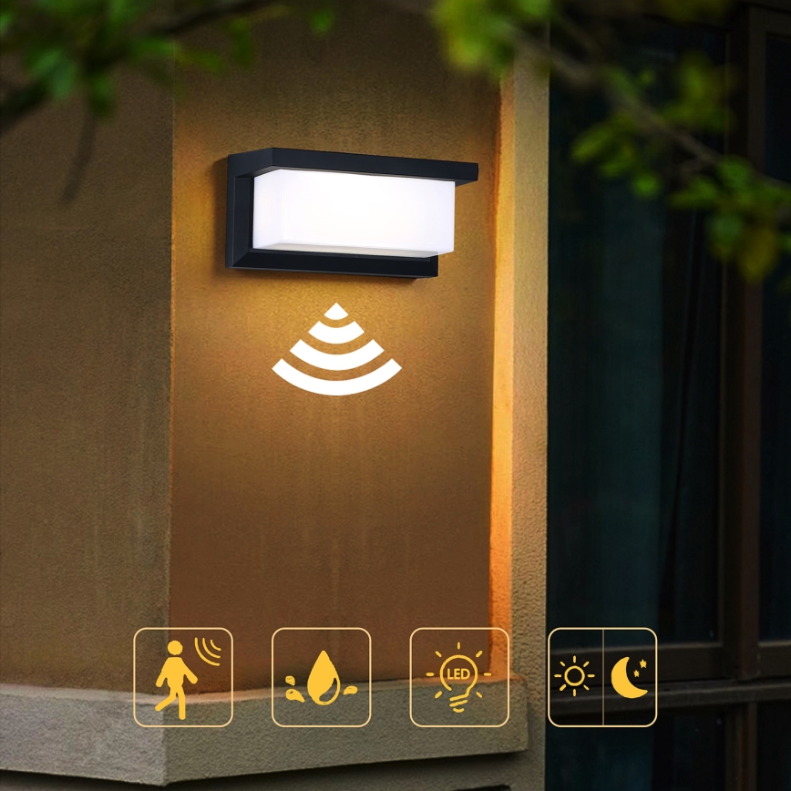 Brilagi - LED Outdoor wall light with a sensor BRICKY LED/12W/230V black IP54