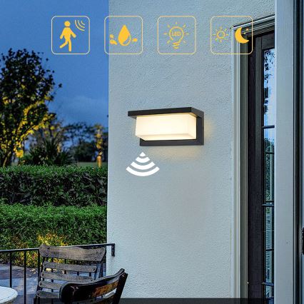 Brilagi - LED Outdoor wall light with a sensor BRICKY LED/12W/230V black IP54
