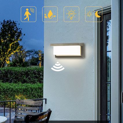 Brilagi - LED Outdoor wall light with a sensor BRICKY LED/12W/230V grey IP54