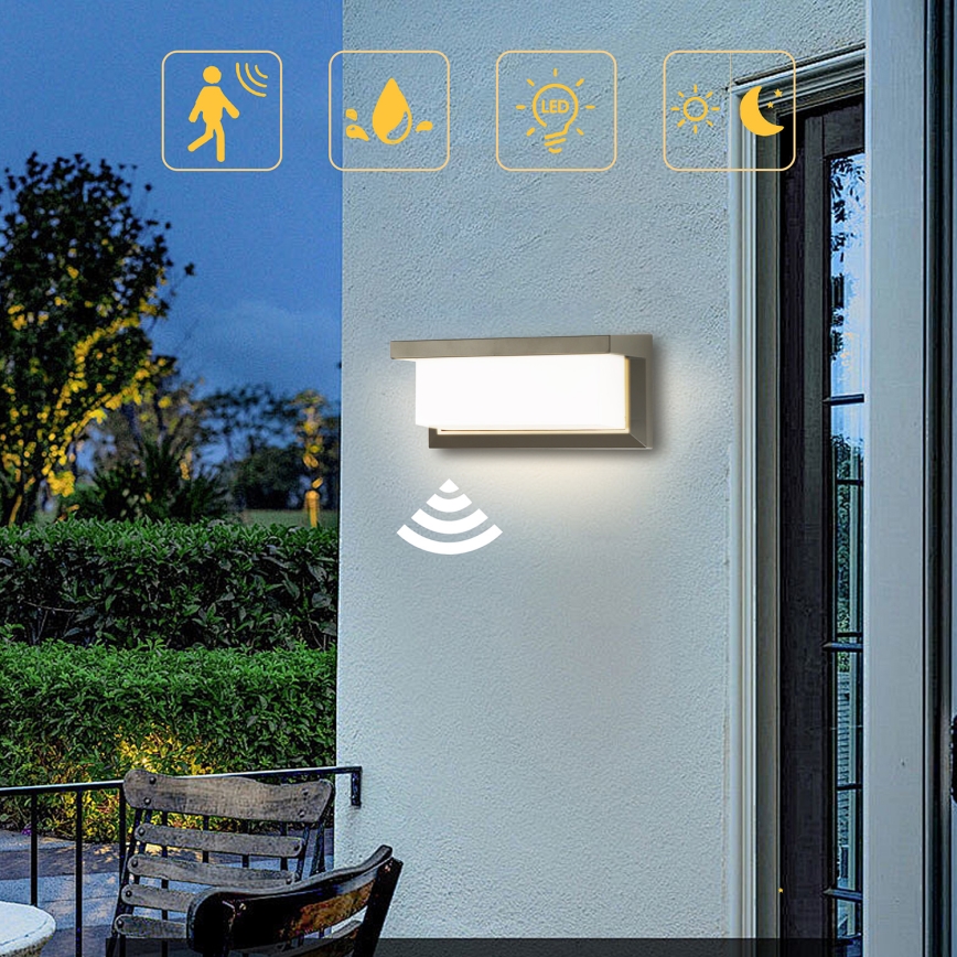 Brilagi - LED Outdoor wall light with a sensor BRICKY LED/12W/230V grey IP54