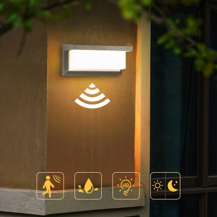 Brilagi - LED Outdoor wall light with a sensor BRICKY LED/12W/230V grey IP54