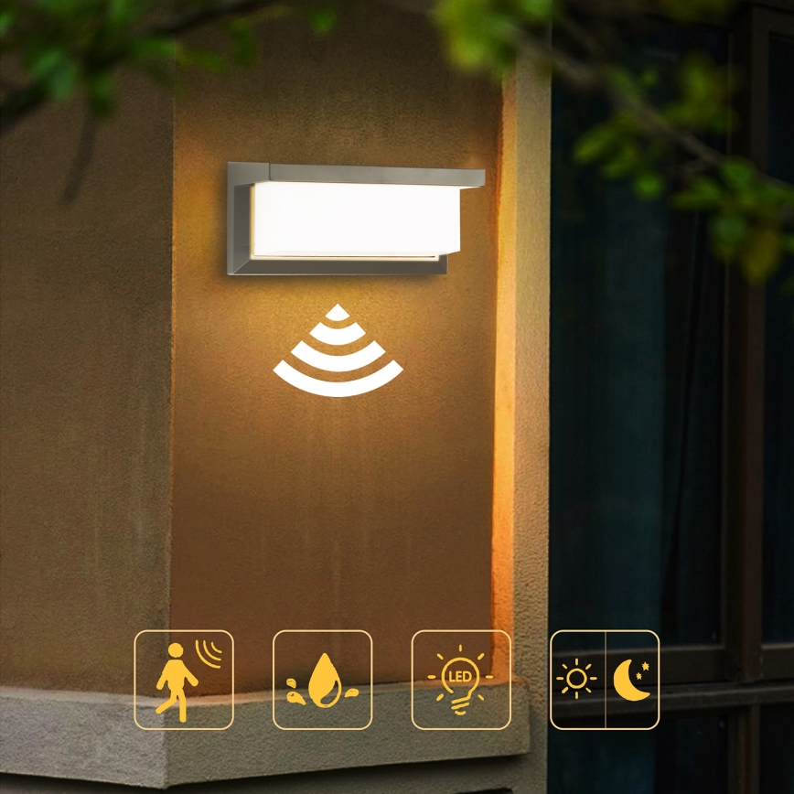 Brilagi - LED Outdoor wall light with a sensor BRICKY LED/12W/230V grey IP54