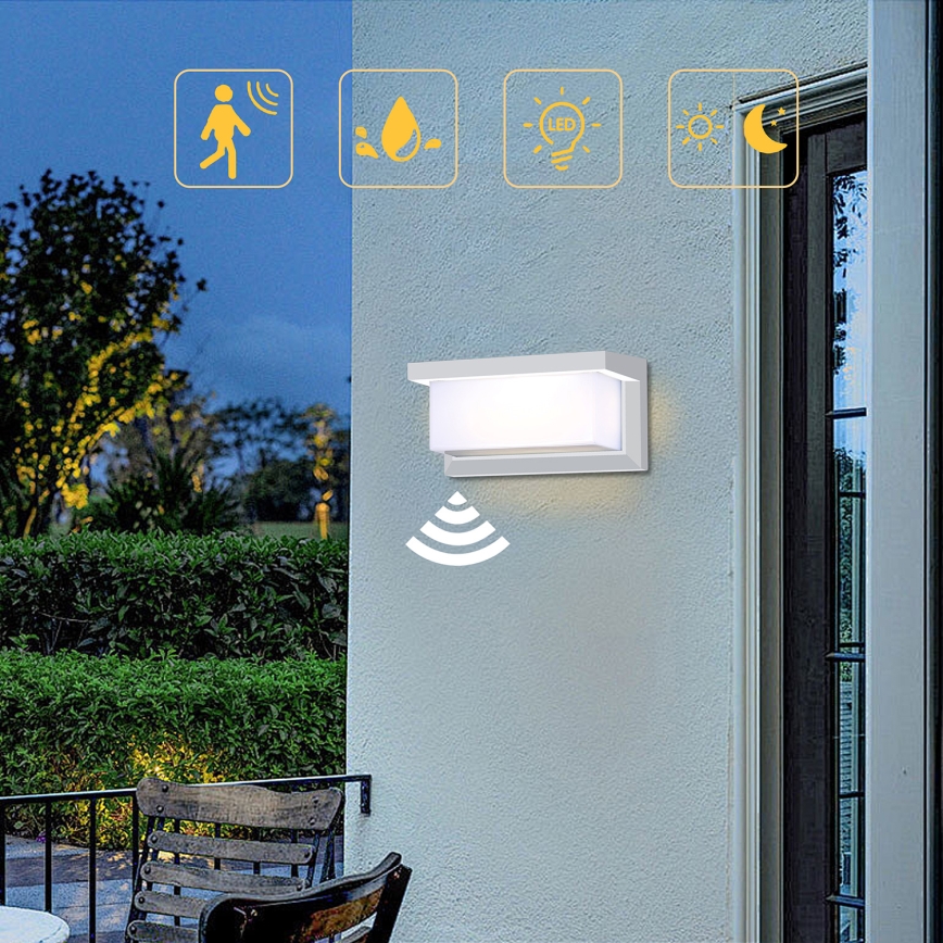 Brilagi - LED Outdoor wall light with a sensor BRICKY LED/12W/230V white IP54