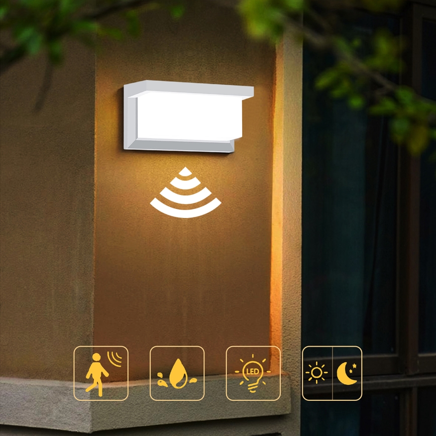 Brilagi - LED Outdoor wall light with a sensor BRICKY LED/12W/230V white IP54