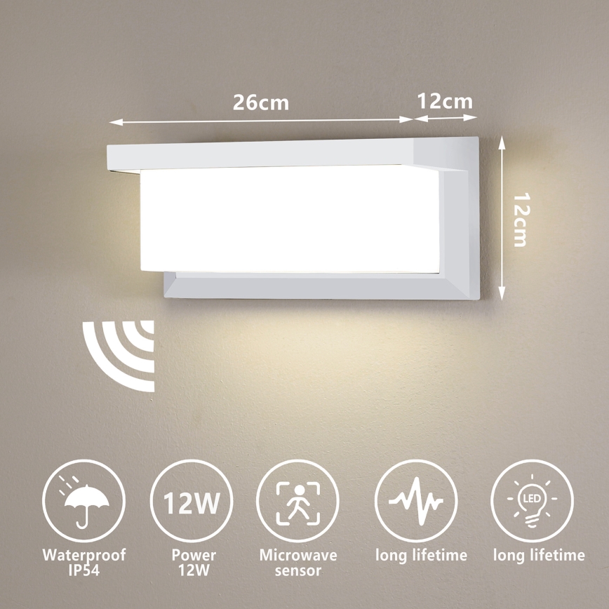 Brilagi - LED Outdoor wall light with a sensor BRICKY LED/12W/230V white IP54