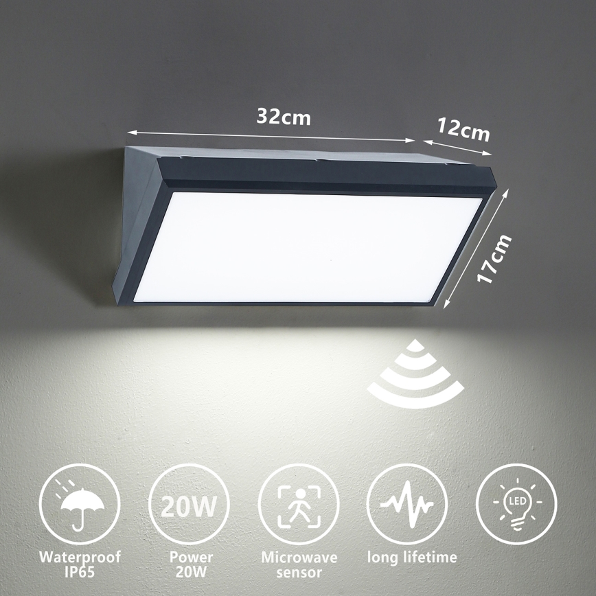 Brilagi - LED Outdoor wall light with a sensor TRIANGLE LED/20W/230V anthracite IP65