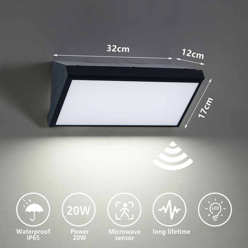 Brilagi - LED Outdoor wall light with a sensor TRIANGLE LED/20W/230V black IP65