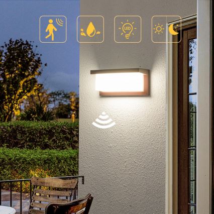 Brilagi - BRICKY LED Outdoor Wall Light with Sensor, 12W/230V, Brown, IP54