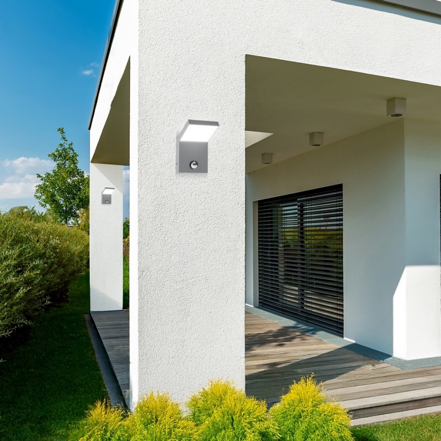 Brilagi - RIANO LED Outdoor Wall Light with Sensor, 8W/230V, Silver, IP65