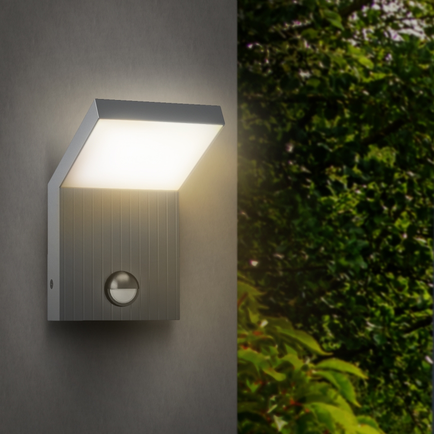 Brilagi - RIANO LED Outdoor Wall Light with Sensor, 8W/230V, Silver, IP65