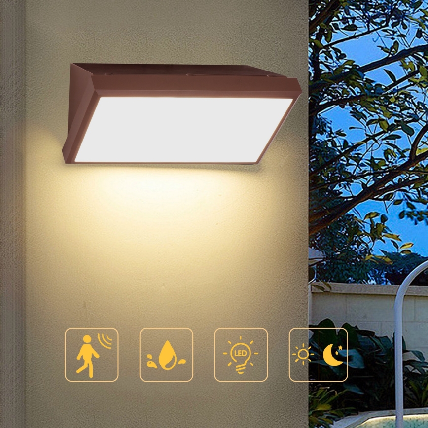 Brilagi - TRIANGLE LED Outdoor Wall Light with Sensor, 20W/230V, Brown, IP65