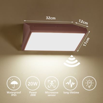 Brilagi - TRIANGLE LED Outdoor Wall Light with Sensor, 20W/230V, Brown, IP65