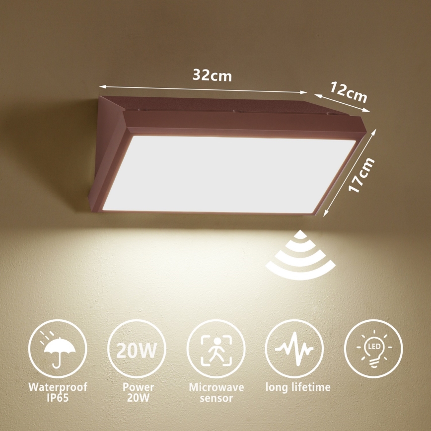 Brilagi - TRIANGLE LED Outdoor Wall Light with Sensor, 20W/230V, Brown, IP65