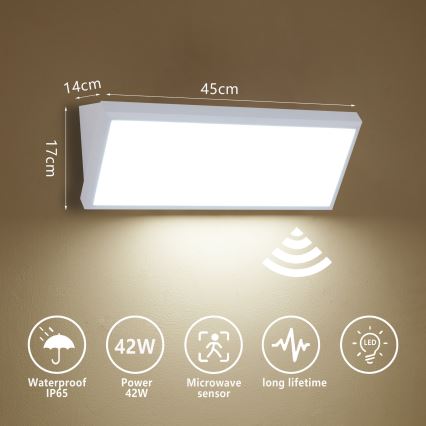 Brilagi - LED Outdoor Wall Light with Sensor TRIANGLE LED/42W/230V 45 cm White IP65