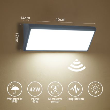 Brilagi - LED Outdoor Wall Light with Sensor TRIANGLE LED/42W/230V 45 cm Anthracite IP65