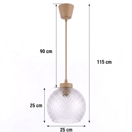 BRILAGI - LED Pendant Light on Cable RETRO GLASS 1xE27/60W/230V Ø 25 cm beige/smoke gray