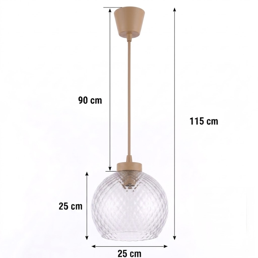 BRILAGI - LED Pendant Light on Cable RETRO GLASS 1xE27/60W/230V Ø 25 cm beige/smoke gray