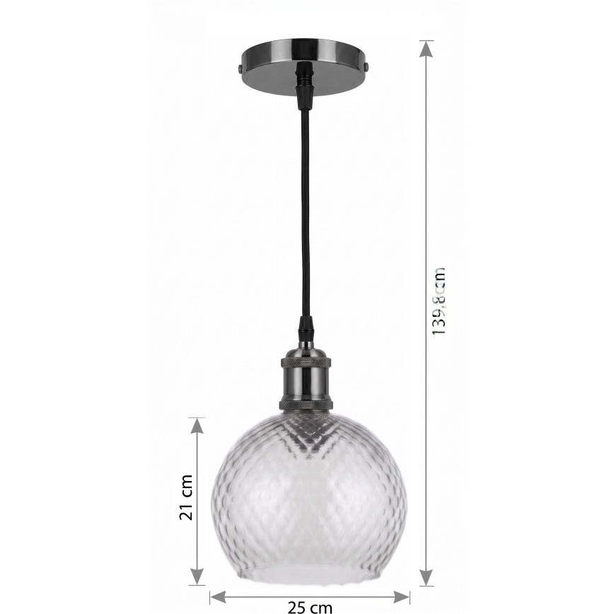 BRILAGI - LED Pendant on cable RETRO GLASS 1xE27/60W/230V Ø 25 cm black/smoked gray