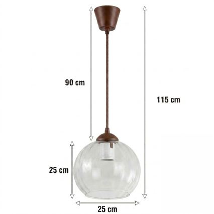 BRILAGI - LED Pendant Lamp on Cable RETRO GLASS 1xE27/60W/230V Ø 25 cm Brown/Clear