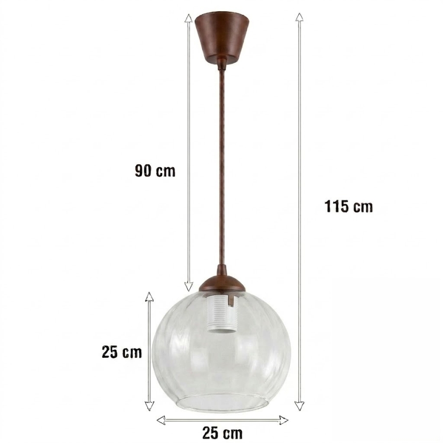 BRILAGI - LED Pendant Lamp on Cable RETRO GLASS 1xE27/60W/230V Ø 25 cm Brown/Clear