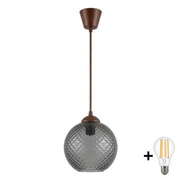 BRILAGI - LED pendant lamp on cord RETRO GLASS 1xE27/60W/230V Ø 18 cm brown/smoky gray
