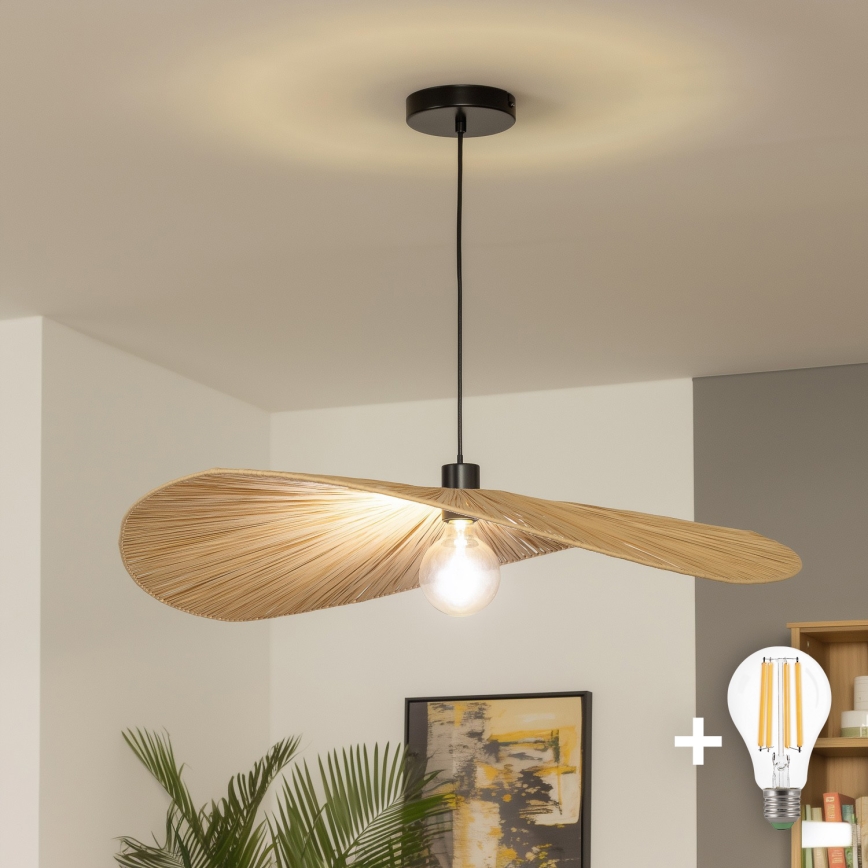 Brilagi - LED pendant light on cable CERIA BOHO 1xE27/40W/230V Ø 80 cm raffia