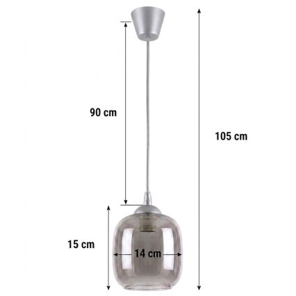 BRILAGI - RETRO GLASS LED pendant on cord 1x E27/60W/230V, Ø 14 cm, silver/smoke gray