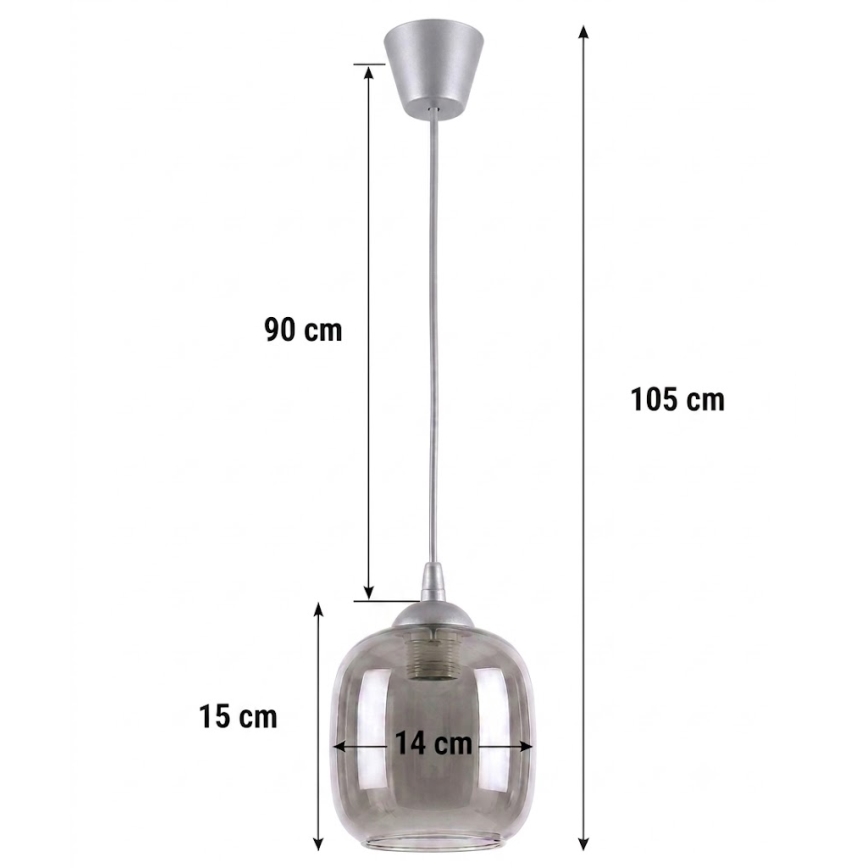 BRILAGI - RETRO GLASS LED pendant on cord 1x E27/60W/230V, Ø 14 cm, silver/smoke gray