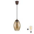 BRILAGI - LED Pendant Light on Cable RETRO GLASS 1xE27/60W/230V dia. 17 cm brown/smoky beige