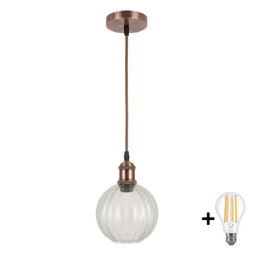 BRILAGI - LED pendant light on cable RETRO GLASS 1xE27/60W/230V dia. 18 cm copper/clear