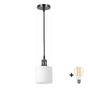 BRILAGI - LED pendant light on cable RETRO GLASS 1xE27/60W/230V Ø 10 cm black/white