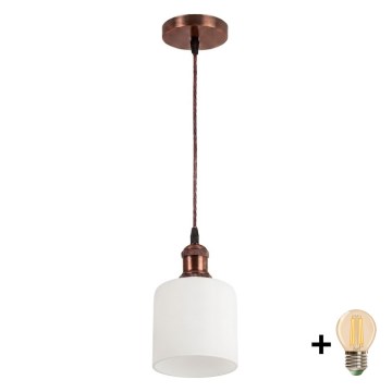 BRILAGI - LED pendant light on cable RETRO GLASS 1xE27/60W/230V Ø 13 cm copper/white